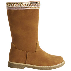 Bottes marron à zip et galon textile avec perles et sequins fille 