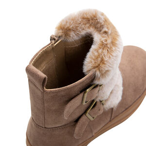 1/2 bottes effet peau retournée avec boucles et fausse fourrure 