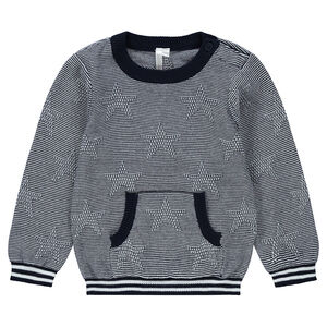 Pull en maille à fines rayures avec poche kangourou 
