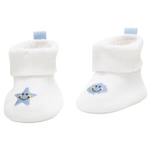 Chaussons en coton bio avec nuage bleu brodé Smiley 