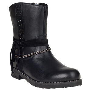 Bottines en cuir avec chaîne, rivets et lanières en cuir suédé 