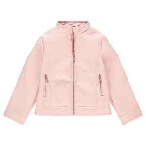 Veste en simili cuir style motard avec doublure en satin imprimé 