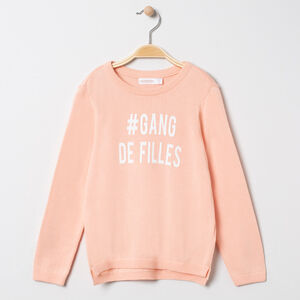 Pull en tricot rose à message fille 