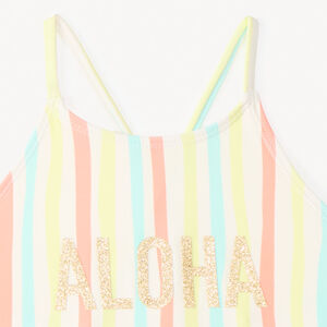 Maillot de bain 1 pièce dos nu à rayures fille 