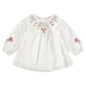 Tunique en coton fantaisie avec broderies et motifs printés 