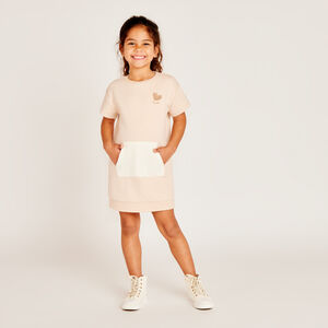 Robe manches courtes effet cloqué et brodée fille 