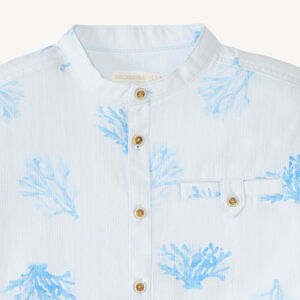 Chemise manches courtes col mao imprimé corail garçon 