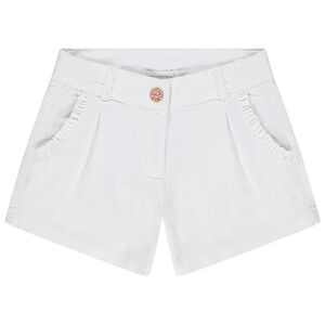 Short en satin de coton uni à poches volantées  