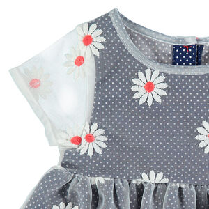 Robe manches courtes en tulle avec marguerites brodées all-over 