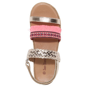 Nu-pieds en cuir doré avec tresse et franges 