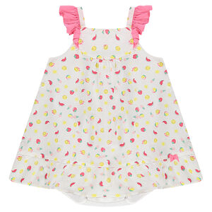 Robe 2 en 1 en voile de coton armuré avec imprimé Smiley et bloomer intégré 