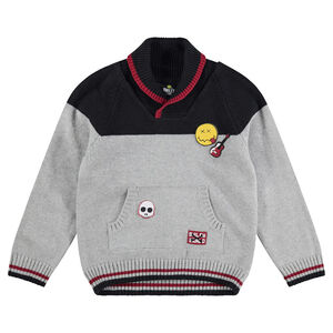 Pull en tricot avec badge et motif jacquard Smiley 