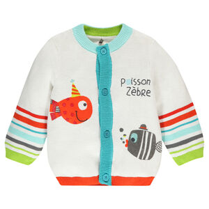 Gilet en tricot avec poisson et bandes contrastées 