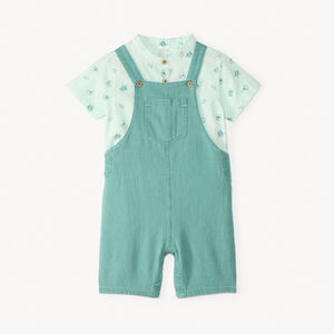 Ensemble court 2 pièces chemise col mao et salopette pour bébé garçon 