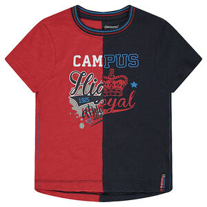 Tee-shirt manches courtes bicolore avec print fantaisie 