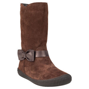 Bottes en cuir suédé coloris chocolat avec noeud fantaisie 