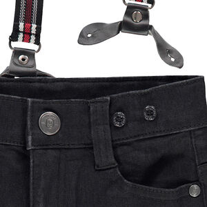 Jeans effet used avec bretelles rayées amovibles 