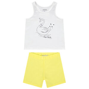 Ensemble débardeur print cygne et short jaune 