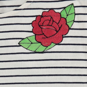 Junior - Tee-shirt manches longues rayé avec rose brodée 