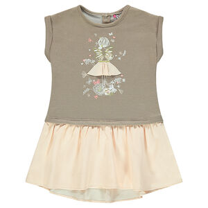 Robe manches courtes en molleton et lurex avec bas volanté 