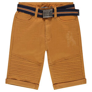 Junior - Bermuda en twill surteint ocre avec ceinture amovible 