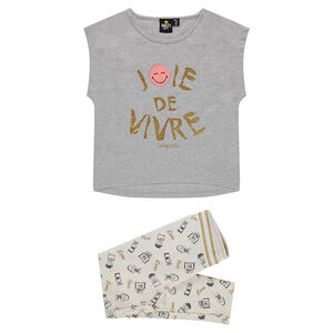 Pyjama en jersey avec message doré printé Smiley 