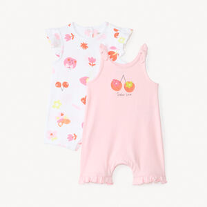 Lot de 2 combinaisons courtes imprimé cerises pour bébé fille 