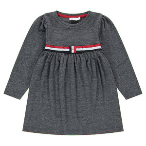 Robe manches longues avec bandeau tricolore et noeud 