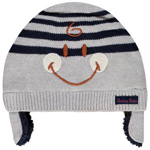 Bonnet en tricot doublé sherpa motif Smiley Baby pour bébé garçon 