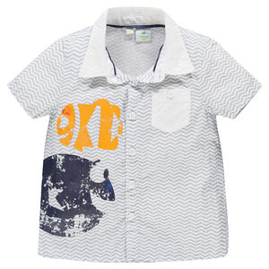 Chemise manches courtes rayée avec print et poche 