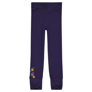 Legging long uni avec découpe fantaisie et fleurs printées 