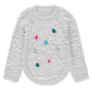 Pull en tricot poil avec pompons colorés 