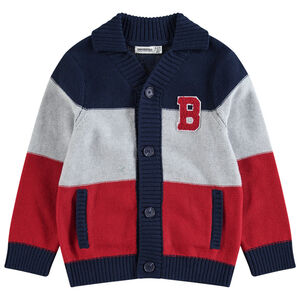 Gilet tricolore en tricot avec lettre en bouclette patchée 