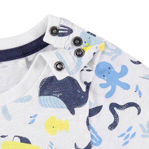 Ensemble en coton bio avec t-shirt imprimé all-over et bermuda uni 