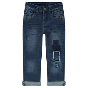 Jeans effet crinkle avec patchs effet used 