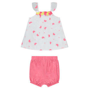 Ensemble tunique imprimée et bloomer en voile de coton 