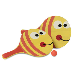 Set de 2 raquettes de plage en bois et 1 balle 