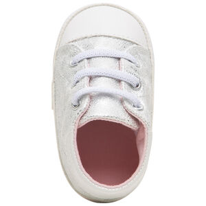 Baskets souples bébé argentées à lacets élastiqués 
