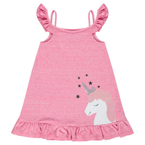 Tunique en jersey slub avec licorne fantaisie et épaules ajourées 