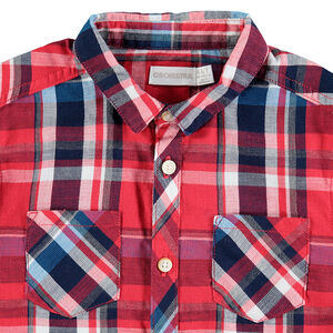 Chemise manches longues rouge à grand carreaux avec poches 