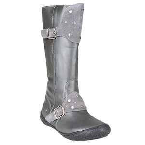 Bottes grises en cuir avec boucles et rivets 