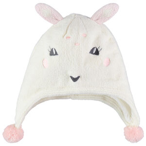 Bonnet à oreilles de lapin et pompons doublé jersey 