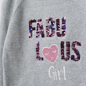 Pull en tricot chiné à message en sequins magiques 