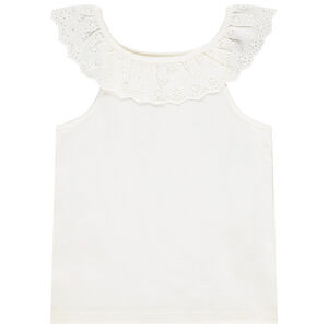 Débardeur à collerette volantée en broderie anglaise fille 