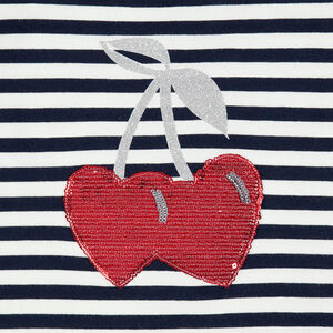 Ensemble avec tunique rayée motif cerises en sequins et legging à bandes 