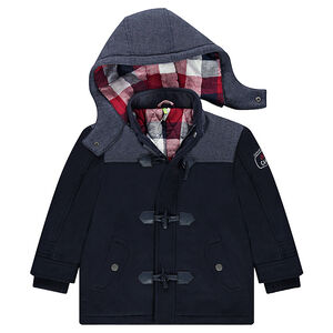 Duffle coat en drap de laine doublé flanelle avec capuche amovible 