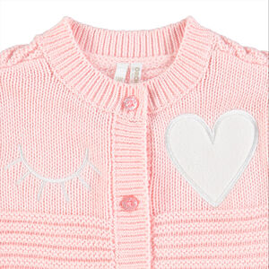 Gilet en tricot ottoman avec clin d'oeil brodé et coeur 