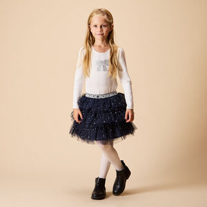 Robe de fête manches longues effet 2 en 1 bi-matière fille 