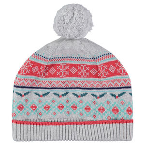 Bonnet en tricot avec motif jacquard esprit Noël et pompon 