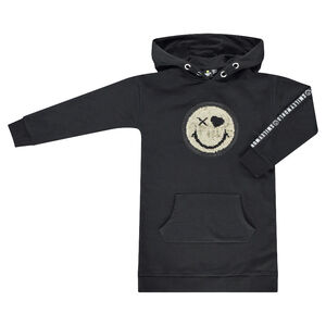 Junior - Robe manches longues à capuche avec Smiley en sequins magiques 